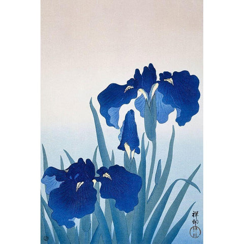 Iris flowers Gold Ornate Wood Framed Art Print with Double Matting by Koson, Ohara