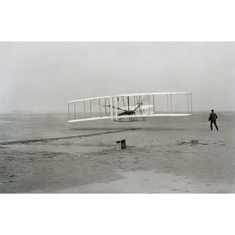 First Flight, December 17, 1903 Black Modern Wood Framed Art Print with Double Matting by NASA