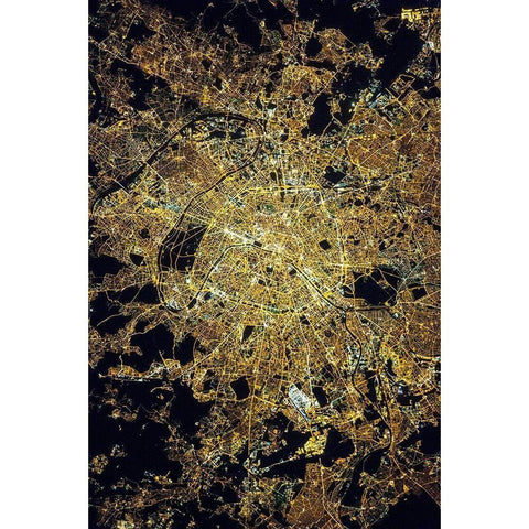 Paris at Night Black Modern Wood Framed Art Print with Double Matting by NASA