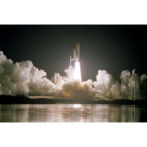 The Space Shuttle Discovery Launch 1999 Gold Ornate Wood Framed Art Print with Double Matting by NASA