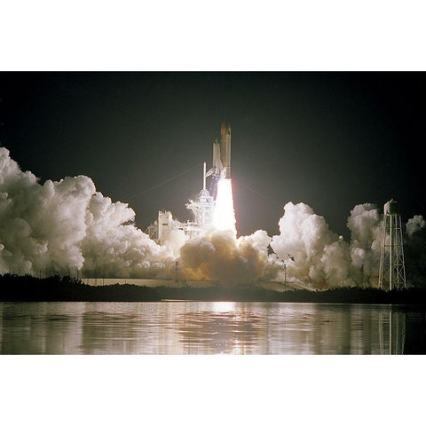 The Space Shuttle Discovery Launch 1999 Black Modern Wood Framed Art Print by NASA
