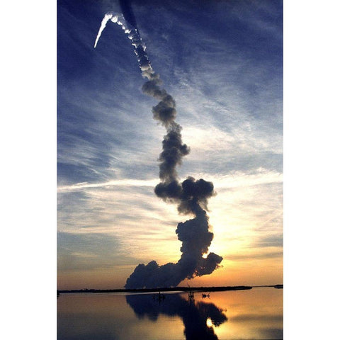 Discovery Launch 1999 Gold Ornate Wood Framed Art Print with Double Matting by NASA