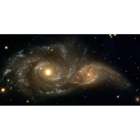 Two Spiral Galaxies Black Modern Wood Framed Art Print with Double Matting by NASA