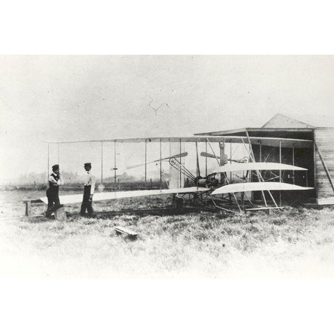 Wilber and Orville Wright with Flyer II at Huffman Prairie White Modern Wood Framed Art Print by NASA