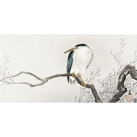 Quack on erratic branch White Modern Wood Framed Art Print by Koson, Ohara