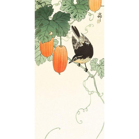 Bird and khaki Gold Ornate Wood Framed Art Print with Double Matting by Koson, Ohara