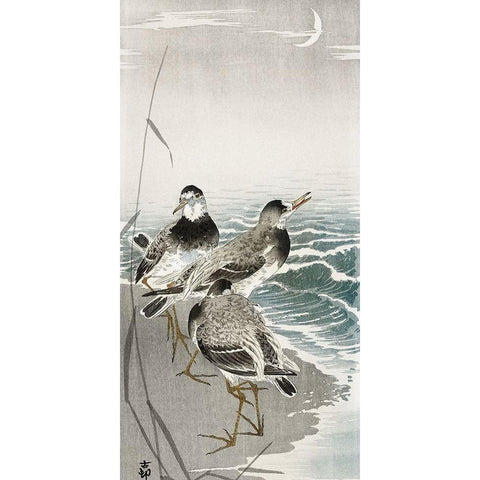 Oeverlopers at sickle moon Gold Ornate Wood Framed Art Print with Double Matting by Koson, Ohara