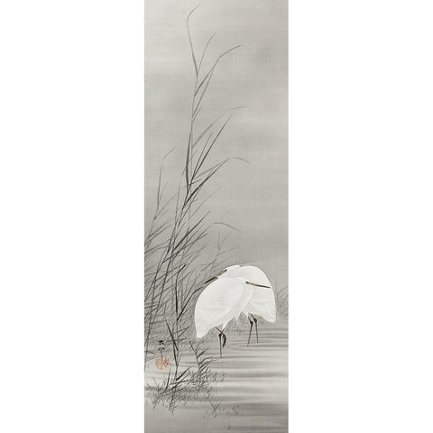 Egrets in a swamp Gold Ornate Wood Framed Art Print with Double Matting by Koson, Ohara