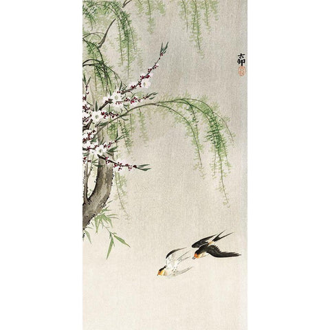 Swallows in flight White Modern Wood Framed Art Print by Koson, Ohara