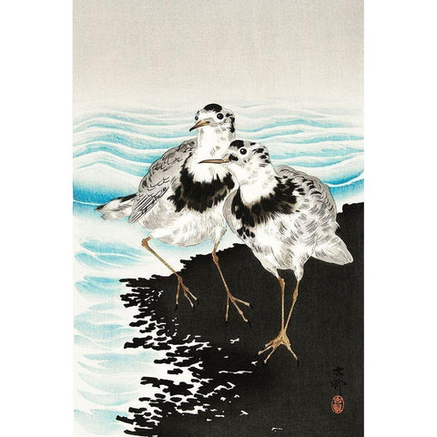 Large coot sandpipers White Modern Wood Framed Art Print by Koson, Ohara