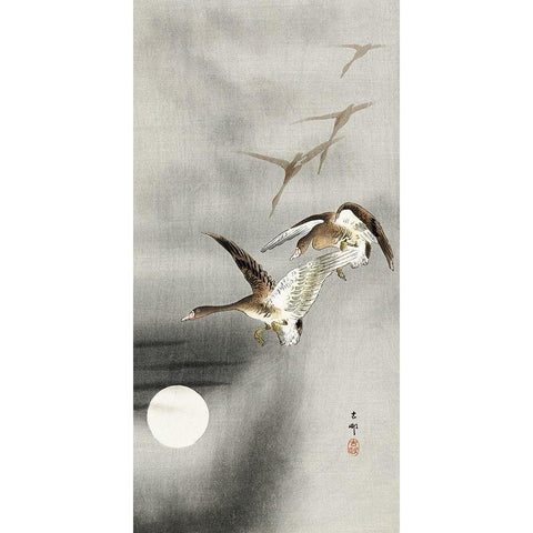 Geese in flight White Modern Wood Framed Art Print by Koson, Ohara