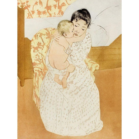 Maternal Caress Gold Ornate Wood Framed Art Print with Double Matting by Cassatt, Mary