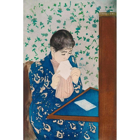 The Letter White Modern Wood Framed Art Print by Cassatt, Mary