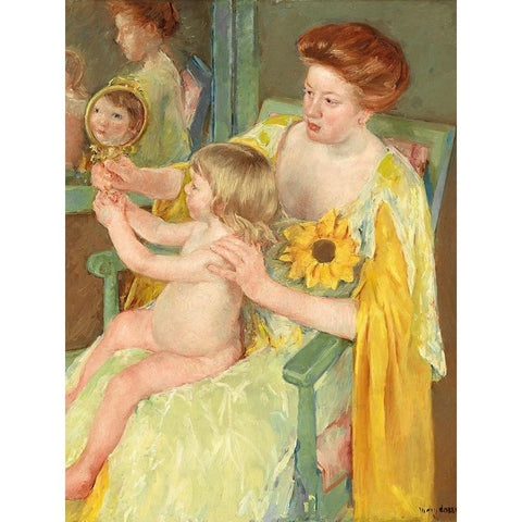 Mother and Child Gold Ornate Wood Framed Art Print with Double Matting by Cassatt, Mary