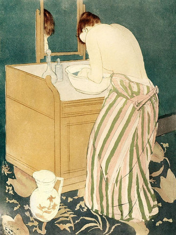 Woman Bathing Black Ornate Wood Framed Art Print with Double Matting by Cassatt, Mary