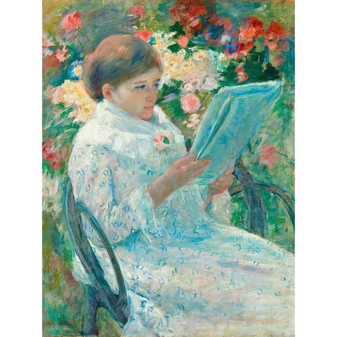 On a Balcony Gold Ornate Wood Framed Art Print with Double Matting by Cassatt, Mary