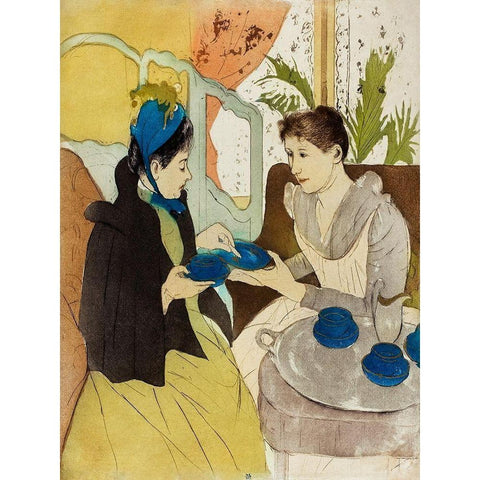 Afternoon Tea Party White Modern Wood Framed Art Print by Cassatt, Mary