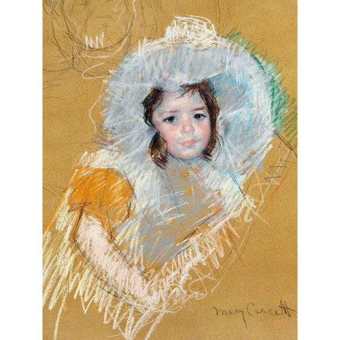 Buste de fillette Black Modern Wood Framed Art Print with Double Matting by Cassatt, Mary