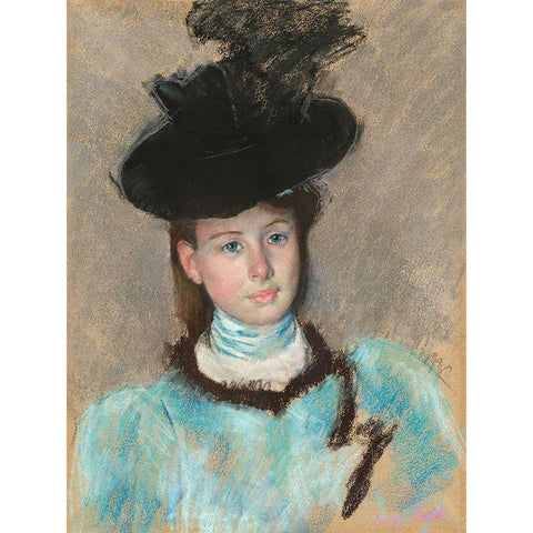 The Black Hat Black Modern Wood Framed Art Print with Double Matting by Cassatt, Mary