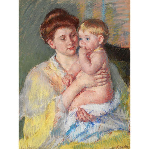 Baby John with Forefinger in His Mouth White Modern Wood Framed Art Print by Cassatt, Mary