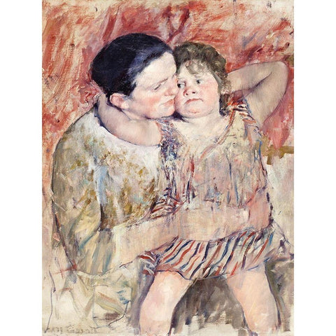 Woman and Child White Modern Wood Framed Art Print by Cassatt, Mary