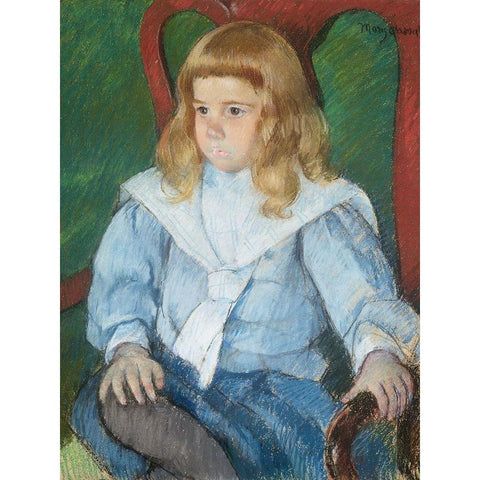 Boy with Golden Curls Black Modern Wood Framed Art Print with Double Matting by Cassatt, Mary