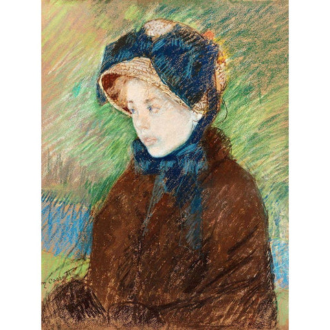 Susan in a Straw Bonnet White Modern Wood Framed Art Print by Cassatt, Mary