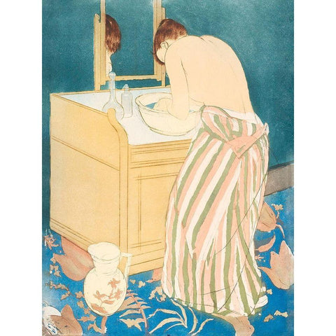 Woman Bathing Gold Ornate Wood Framed Art Print with Double Matting by Cassatt, Mary