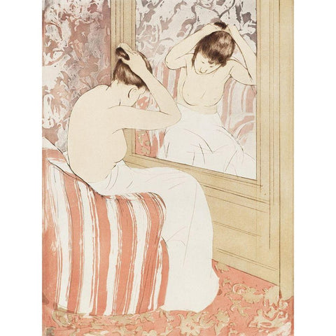 The Coiffure Black Modern Wood Framed Art Print with Double Matting by Cassatt, Mary