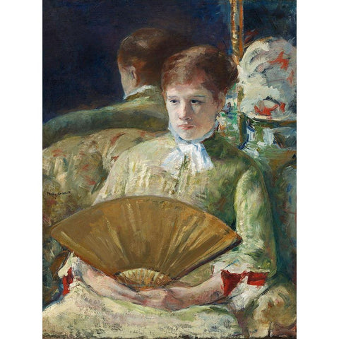 Woman with a Fan Black Modern Wood Framed Art Print with Double Matting by Cassatt, Mary