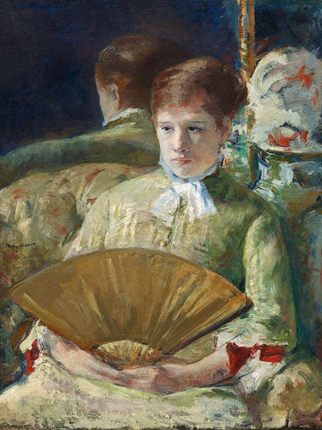 Woman with a Fan Black Ornate Wood Framed Art Print with Double Matting by Cassatt, Mary