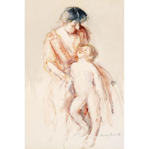 Woman with Nude Boy at Her Left White Modern Wood Framed Art Print by Cassatt, Mary