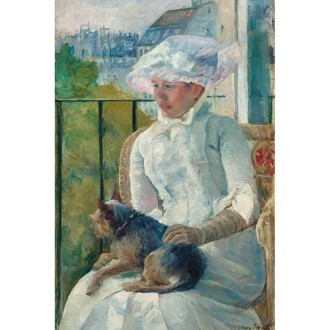 Young Girl at a Window Black Modern Wood Framed Art Print with Double Matting by Cassatt, Mary