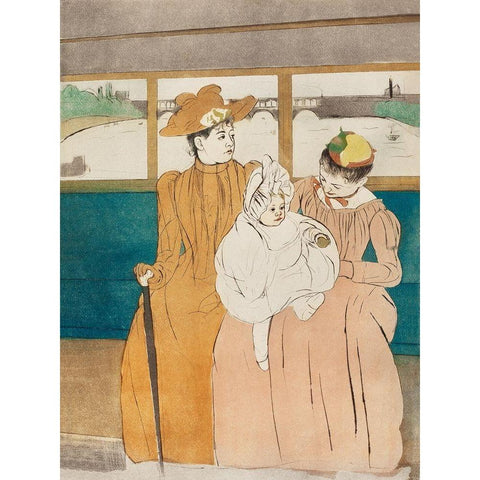 In the Omnibus Gold Ornate Wood Framed Art Print with Double Matting by Cassatt, Mary