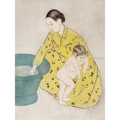 The Bath White Modern Wood Framed Art Print by Cassatt, Mary