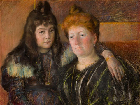 Madame Gaillard and Her Daughter Marie-Therese Black Ornate Wood Framed Art Print with Double Matting by Cassatt, Mary