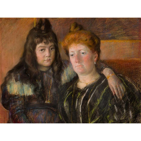 Madame Gaillard and Her Daughter Marie-Therese White Modern Wood Framed Art Print by Cassatt, Mary