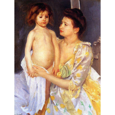 Jules Being Dried by His Mother White Modern Wood Framed Art Print by Cassatt, Mary