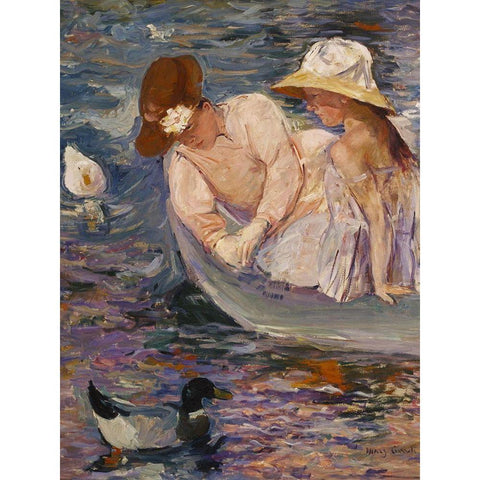 Summertime Black Modern Wood Framed Art Print with Double Matting by Cassatt, Mary