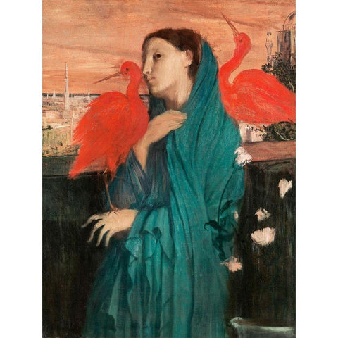 Young Woman with Ibis Gold Ornate Wood Framed Art Print with Double Matting by Degas, Edgar