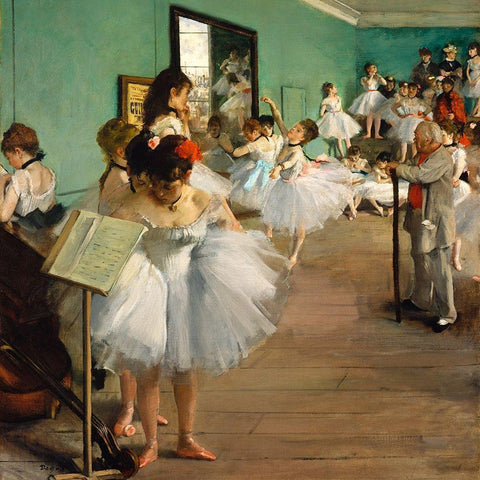 The Dance Class White Modern Wood Framed Art Print with Double Matting by Degas, Edgar