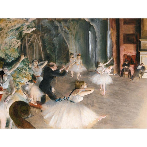 The Rehearsal Onstage Black Modern Wood Framed Art Print with Double Matting by Degas, Edgar