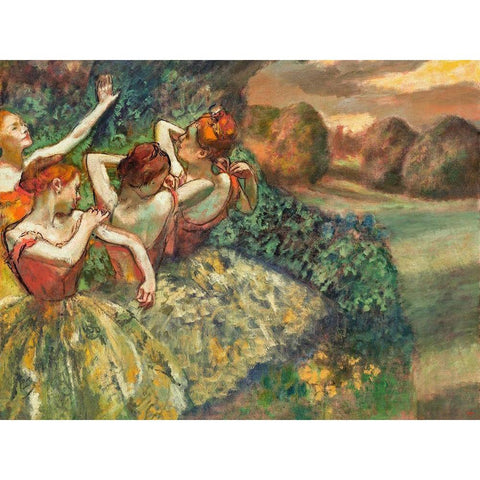 Four Dancers Gold Ornate Wood Framed Art Print with Double Matting by Degas, Edgar