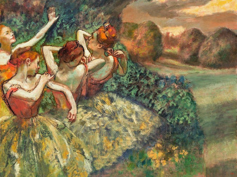 Four Dancers White Modern Wood Framed Art Print with Double Matting by Degas, Edgar