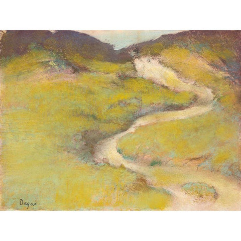 Pathway in a Field Black Modern Wood Framed Art Print with Double Matting by Degas, Edgar