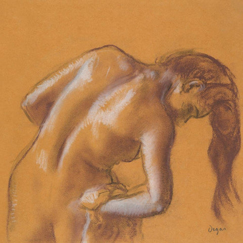 Nude lady. Bather Drying Herself Gold Ornate Wood Framed Art Print with Double Matting by Degas, Edgar