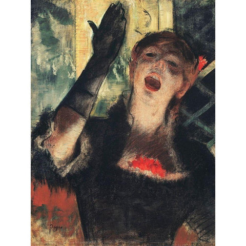 Cafe Singer Black Modern Wood Framed Art Print by Degas, Edgar