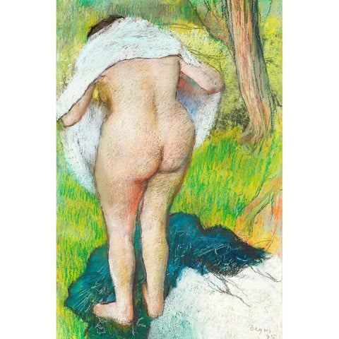 Girl Drying Herself Gold Ornate Wood Framed Art Print with Double Matting by Degas, Edgar