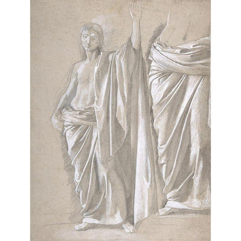 Study of a Draped Figure Gold Ornate Wood Framed Art Print with Double Matting by Degas, Edgar