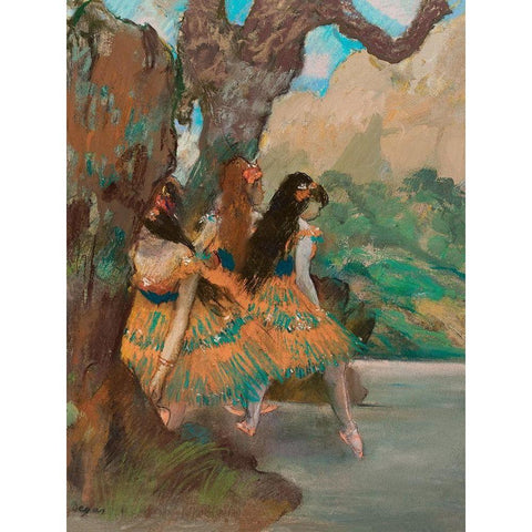 Ballet Dancers Gold Ornate Wood Framed Art Print with Double Matting by Degas, Edgar